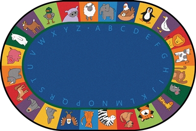 All The Animals Literacy Seating Value PLUS Rug - Blue - Oval - 7'6" x 12'