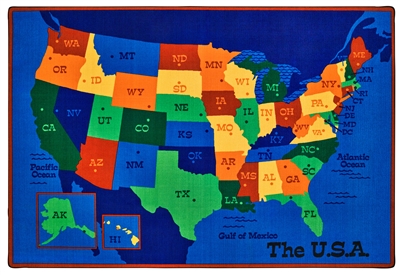 USA Map Value Rug Factory Second - Rectangle - 6' x 9' - CFKFS7295 - Carpets for Kids